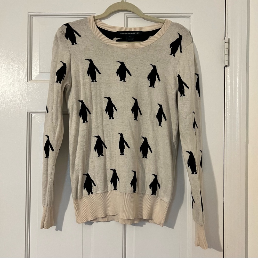 Penguin intarsia sweater. French Connection, 100% cotton. Medium